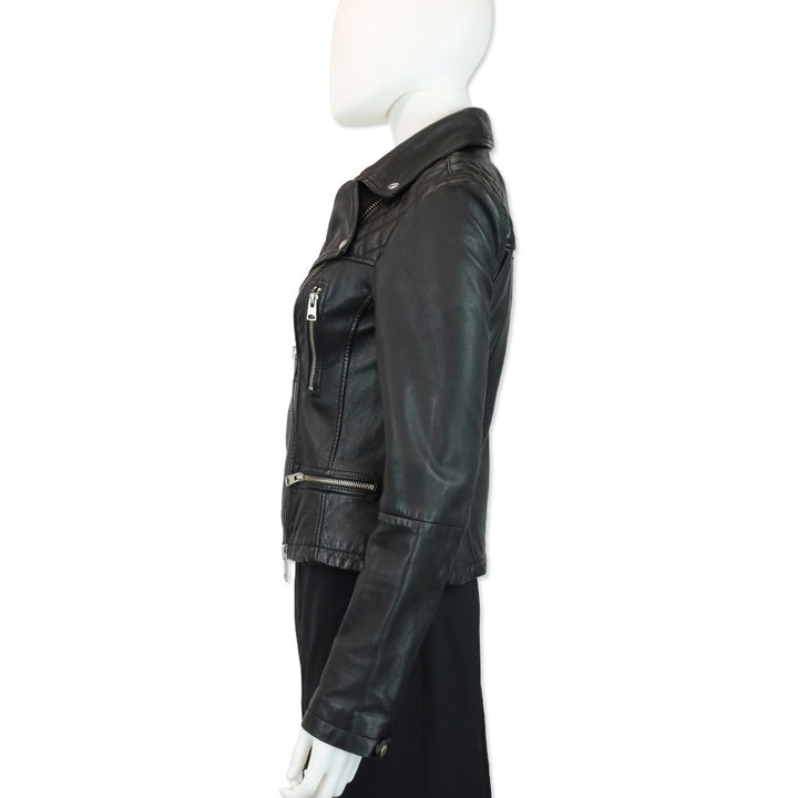 AllSaints Black Leather Catch Biker Jacket