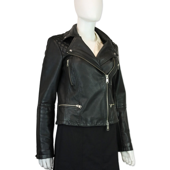 AllSaints Black Leather Catch Biker Jacket