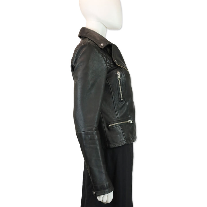 AllSaints Black Leather Catch Biker Jacket
