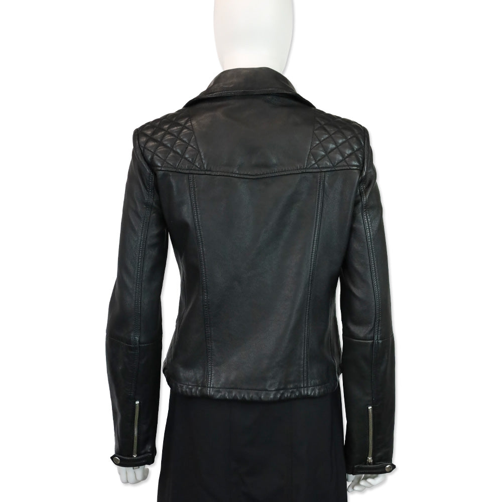 AllSaints Black Leather Catch Biker Jacket