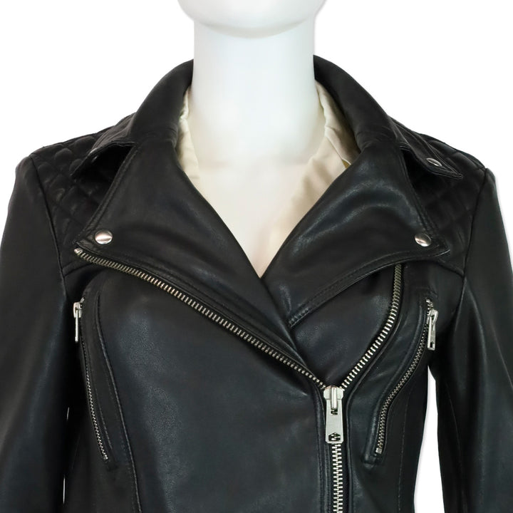 AllSaints Black Leather Catch Biker Jacket