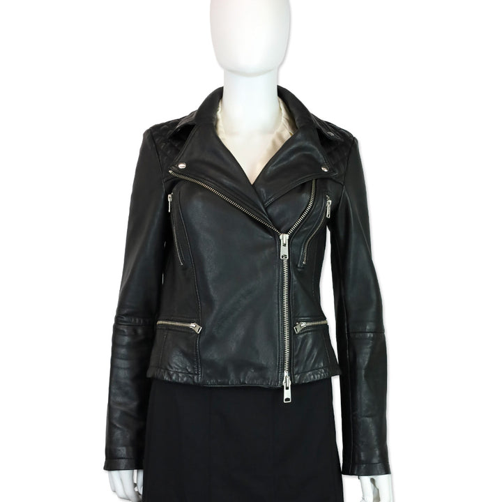 AllSaints Black Leather Catch Biker Jacket