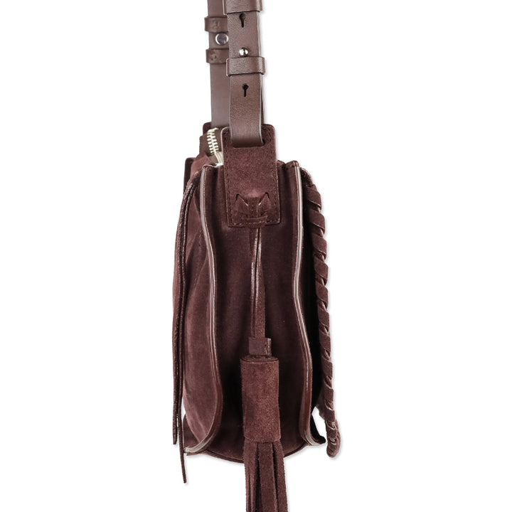 All Saints Mori Burgundy Whipstitch Suede Flap Crossbody