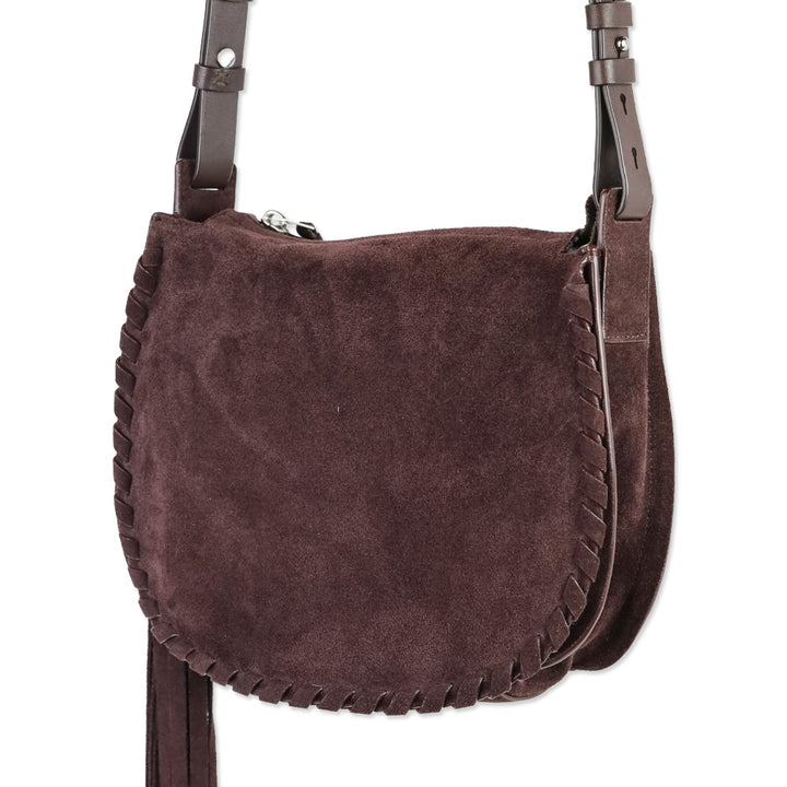 All Saints Mori Burgundy Whipstitch Suede Flap Crossbody