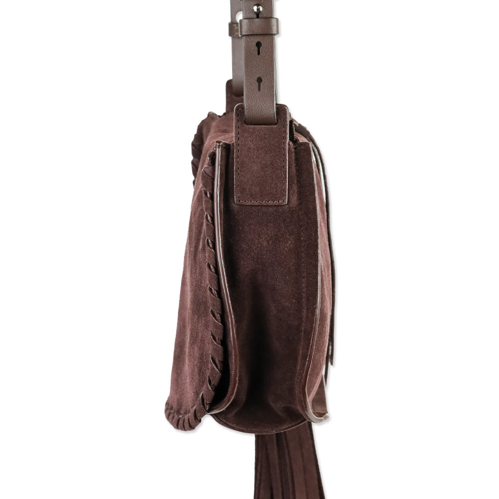 All Saints Mori Burgundy Whipstitch Suede Flap Crossbody