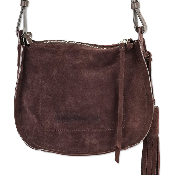 All Saints Mori Burgundy Whipstitch Suede Flap Crossbody