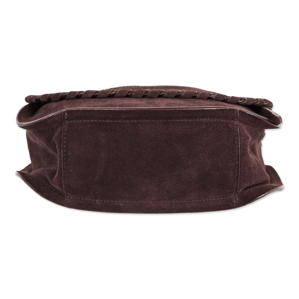 All Saints Mori Burgundy Whipstitch Suede Flap Crossbody