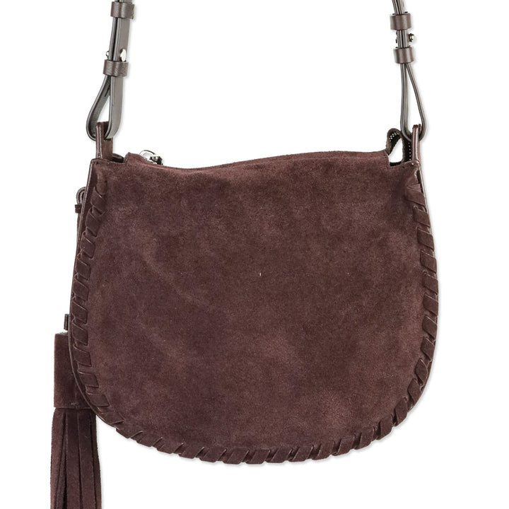 All Saints Mori Burgundy Whipstitch Suede Flap Crossbody