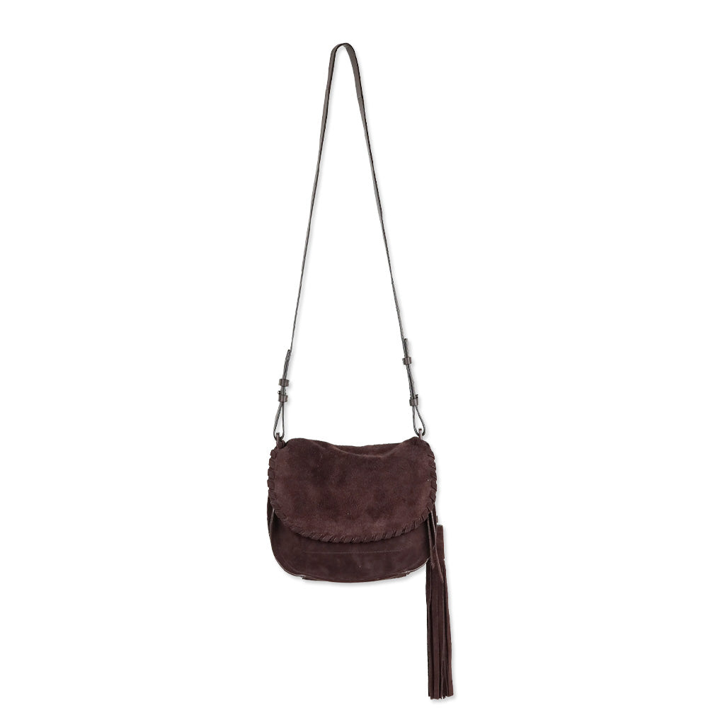All Saints Mori Burgundy Whipstitch Suede Flap Crossbody