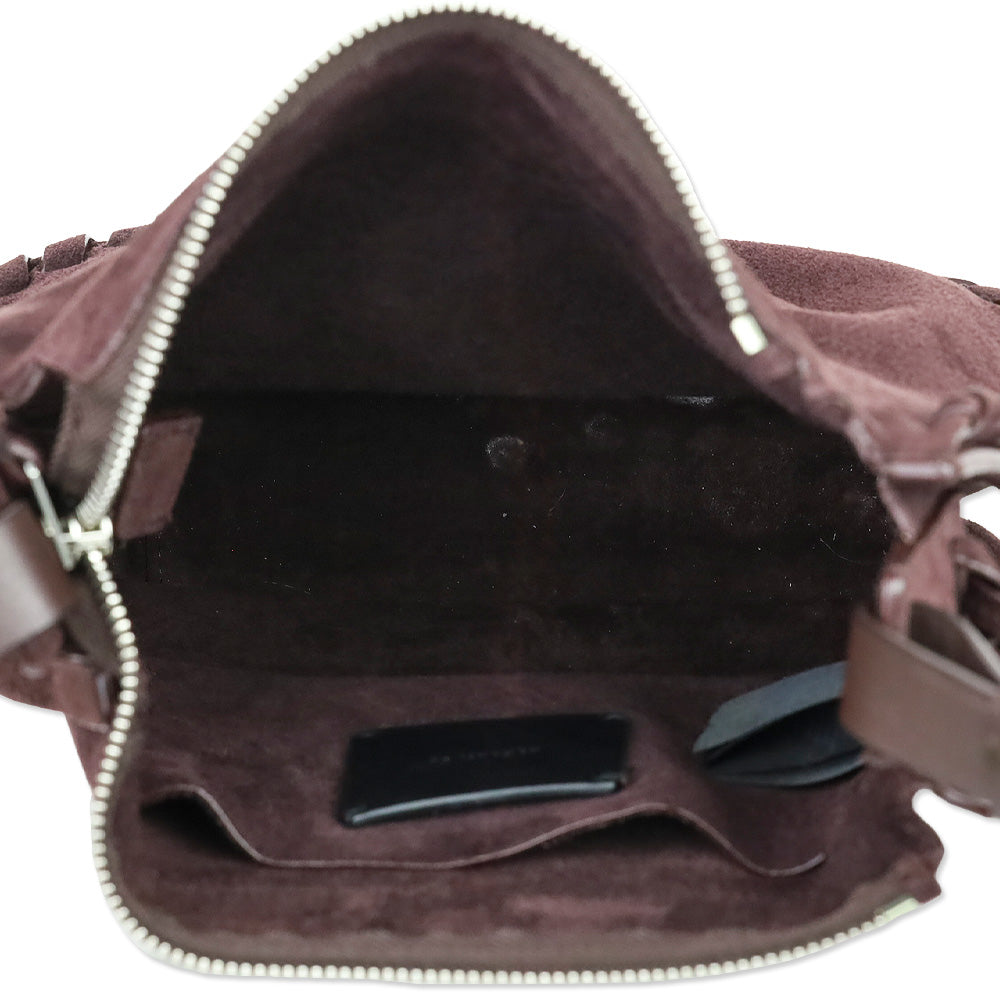 All Saints Mori Burgundy Whipstitch Suede Flap Crossbody
