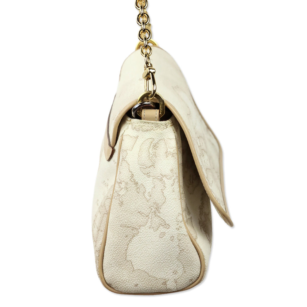 Alviero Martini 1A Classe White Coated Canvas/Leather Trim Shoulder Bag