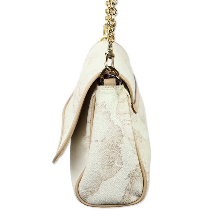 Alviero Martini 1A Classe White Coated Canvas/Leather Trim Shoulder Bag