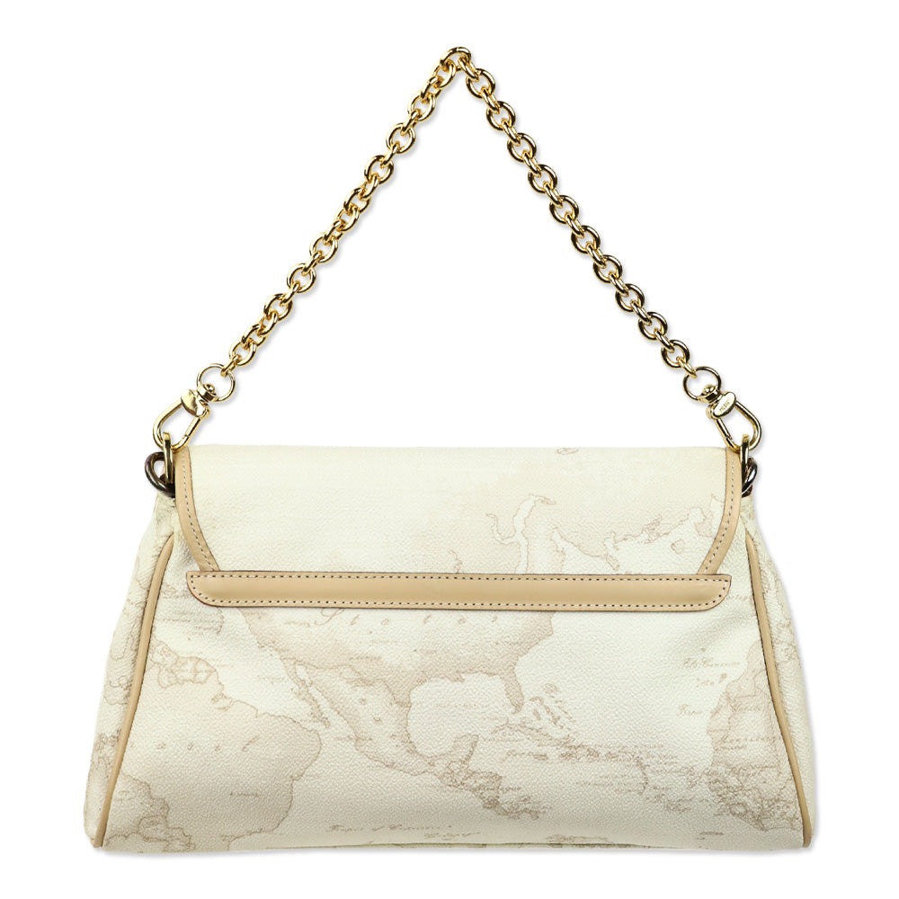 Alviero Martini 1A Classe White Coated Canvas/Leather Trim Shoulder Bag