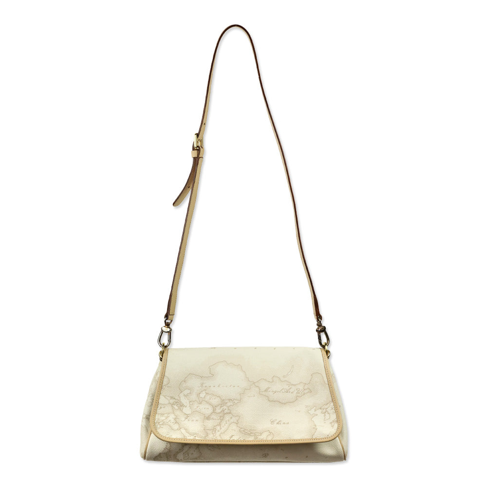 Alviero Martini 1A Classe White Coated Canvas/Leather Trim Shoulder Bag