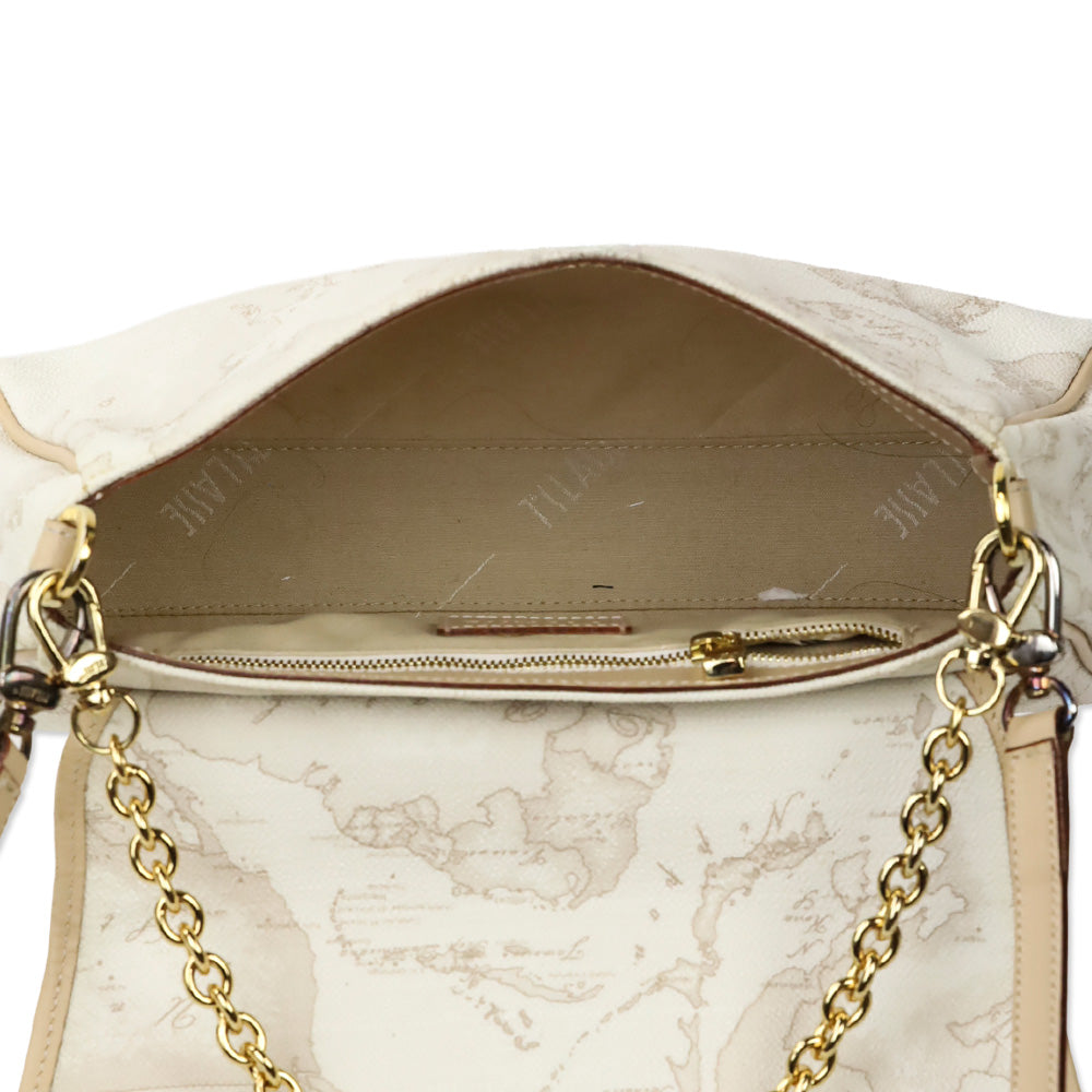 Alviero Martini 1A Classe White Coated Canvas/Leather Trim Shoulder Bag