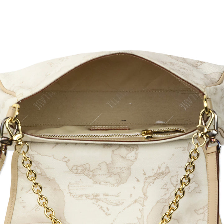 Alviero Martini 1A Classe White Coated Canvas/Leather Trim Shoulder Bag