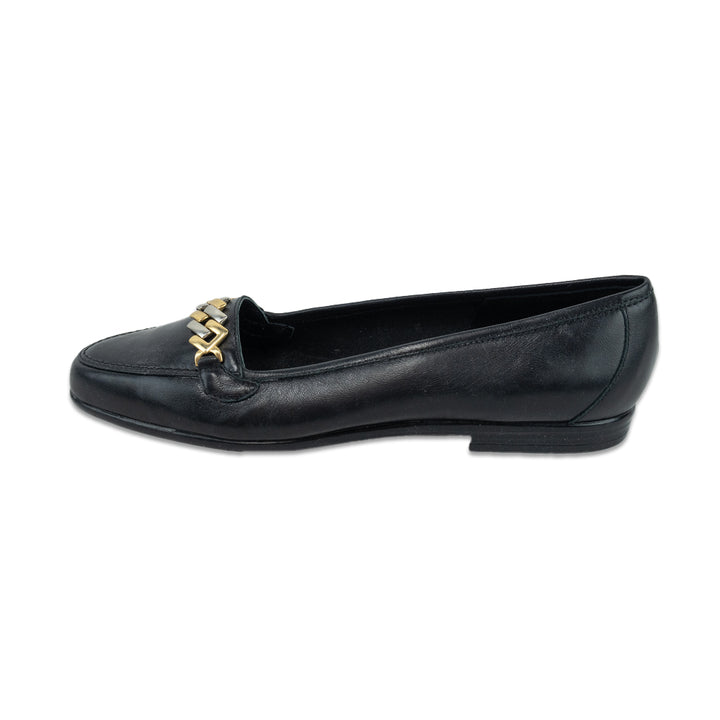 Amalfi by Rangoni Oste Black Calf Leather Loafer with Two-Tone Chain