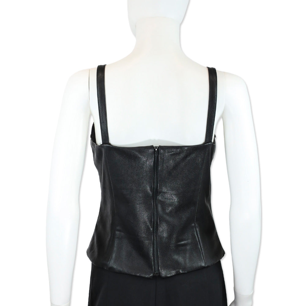 Amanda Uprichard Black Faux Leather Sleeveless Western Buckle Strap Top