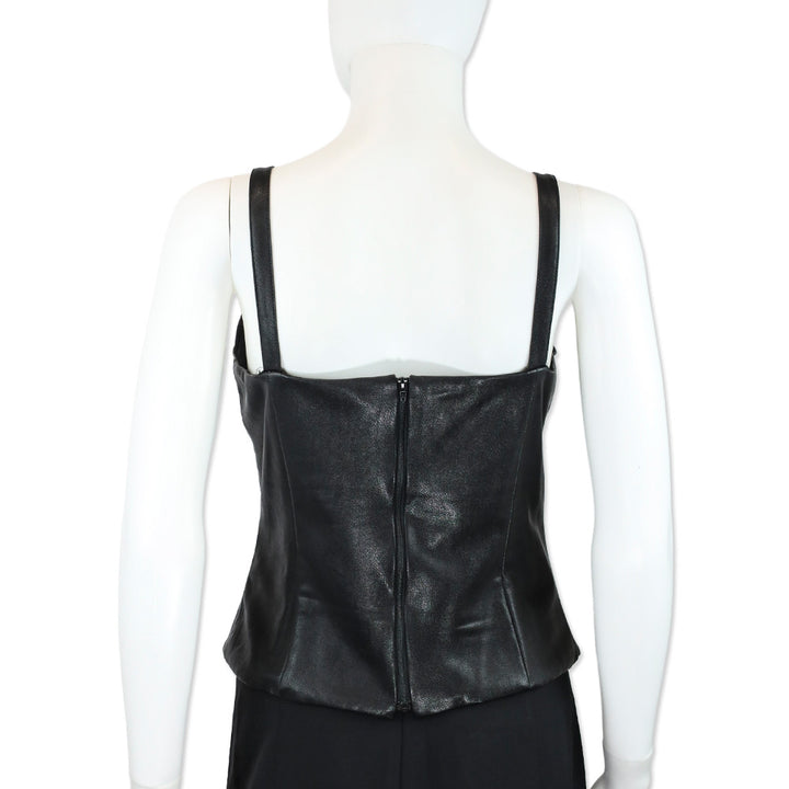 Amanda Uprichard Black Faux Leather Sleeveless Western Buckle Strap Top