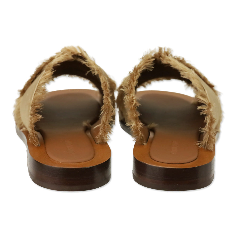 Ambleme Madrague Champagne Silk Satin Frayed Crisscross Slide Sandals