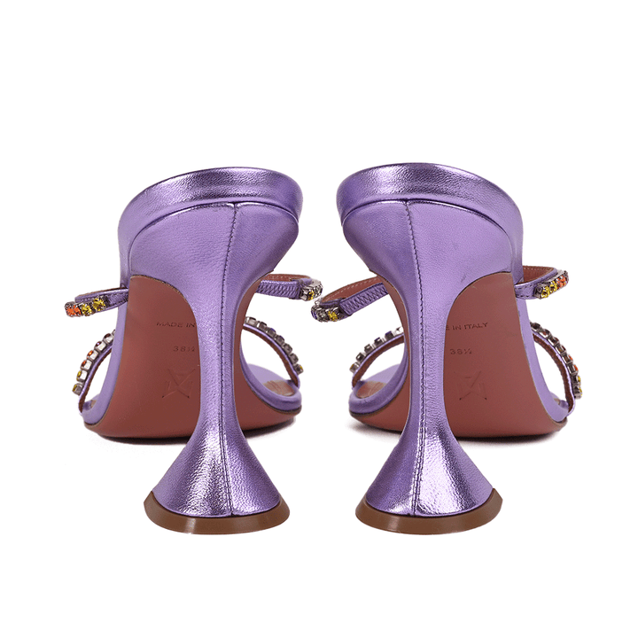 Amina Muaddi Gilda Slipper Purple & Rainbow Crystal Sandals