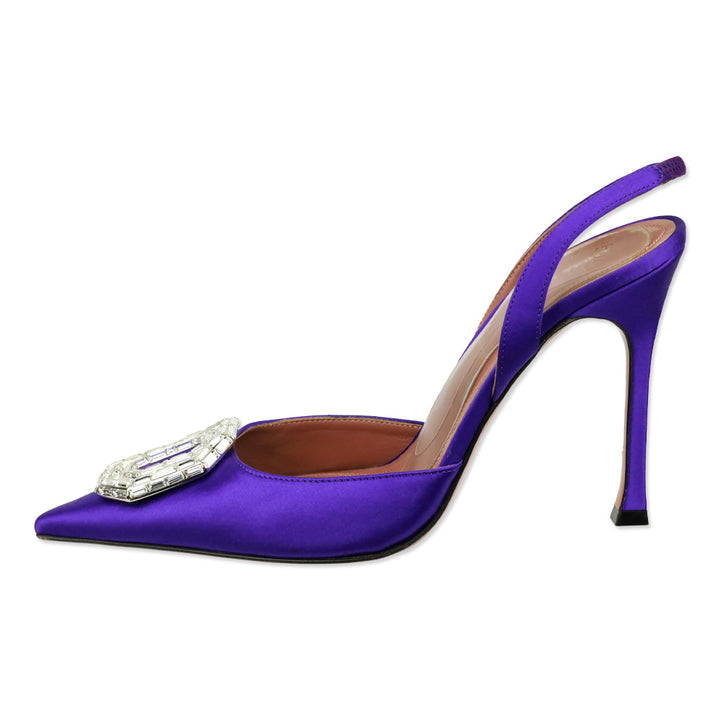 Amina Muaddi Purple Satin Camelia Sling 105 Pump