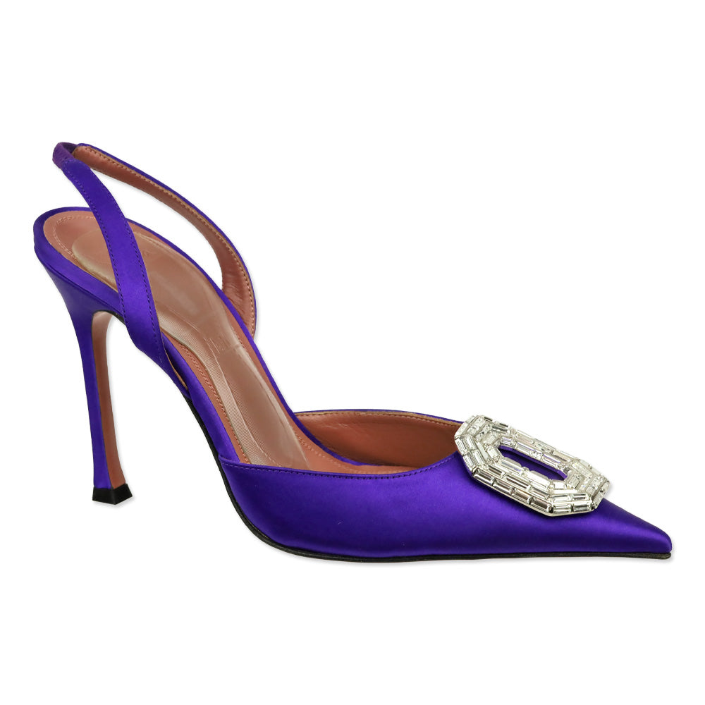 Amina Muaddi Purple Satin Camelia Sling 105 Pump