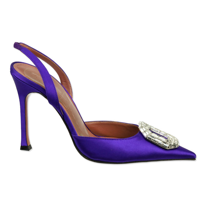 Amina Muaddi Purple Satin Camelia Sling 105 Pump
