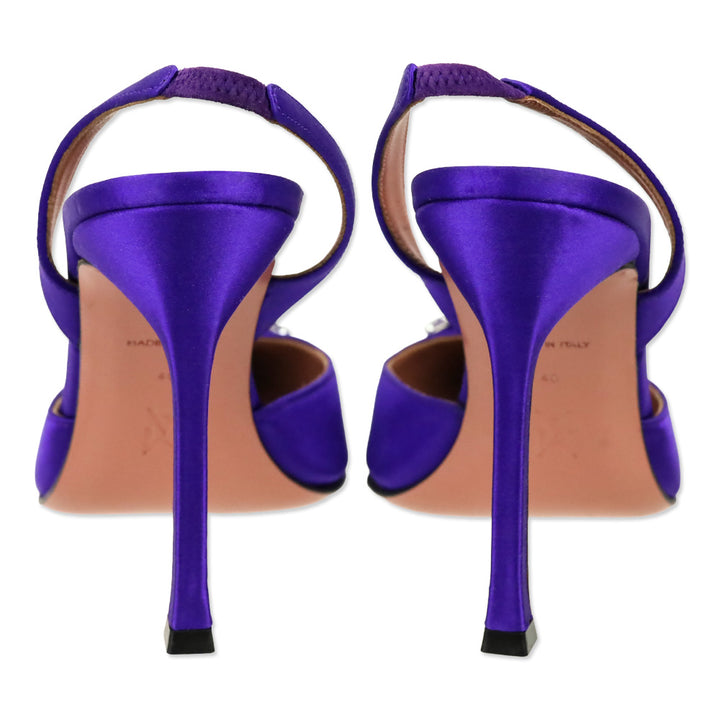 Amina Muaddi Purple Satin Camelia Sling 105 Pump