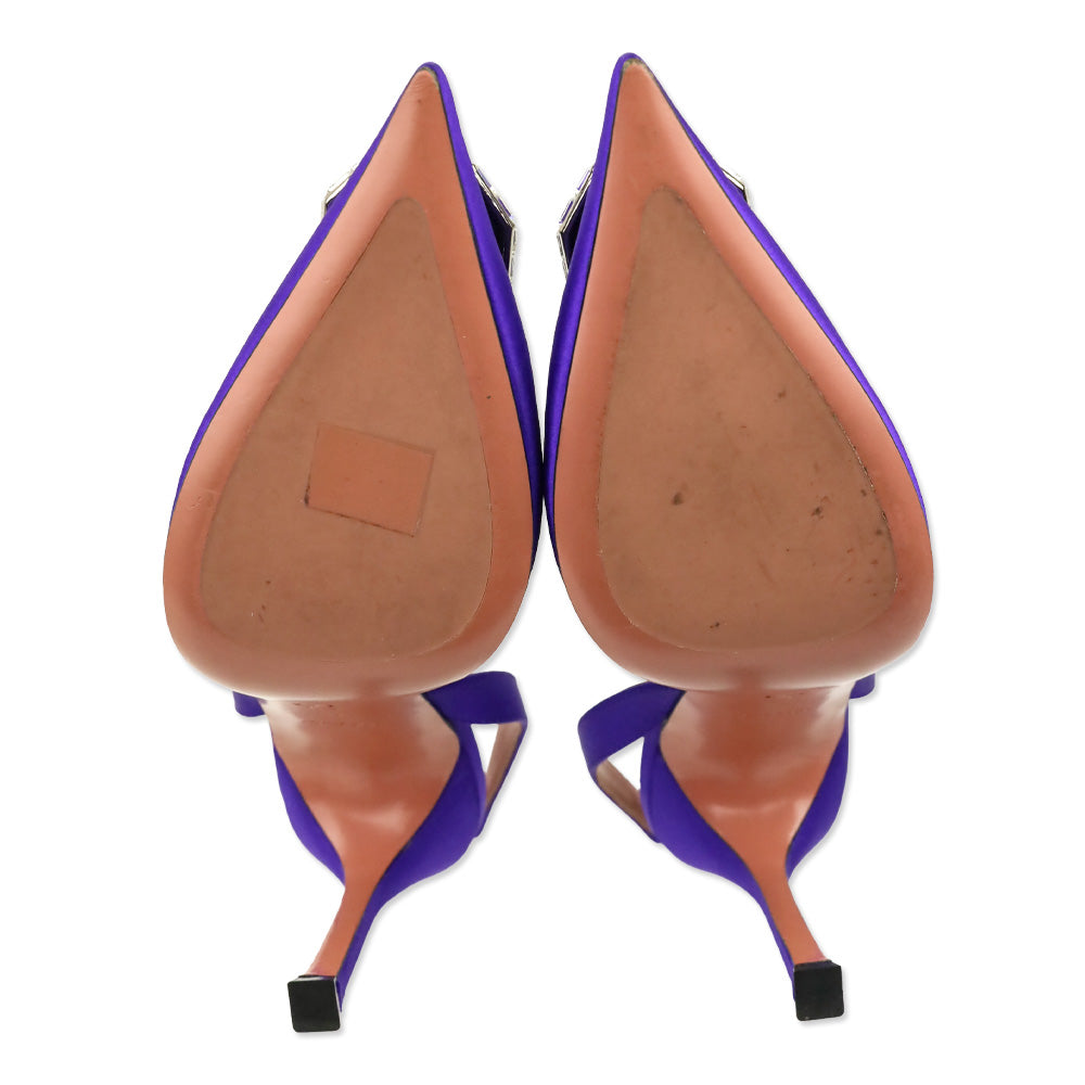 Amina Muaddi Purple Satin Camelia Sling 105 Pump