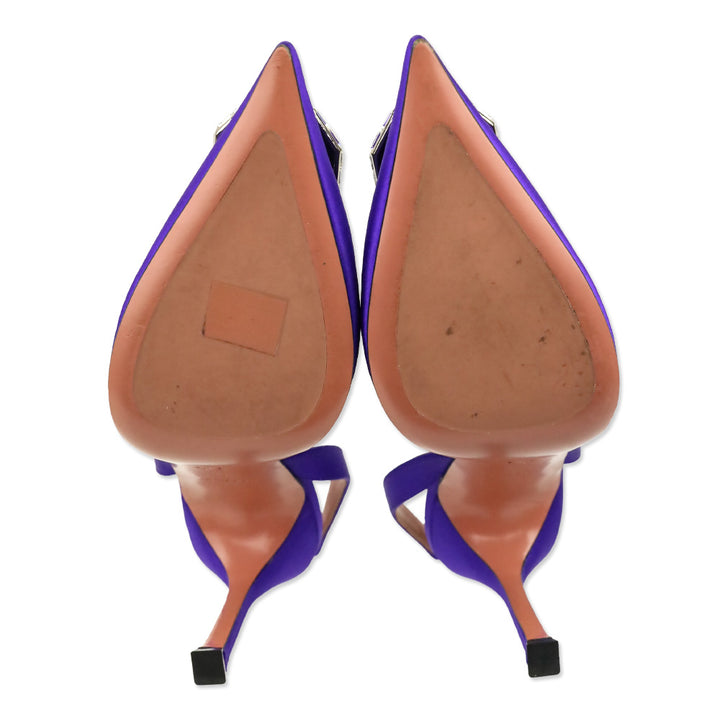Amina Muaddi Purple Satin Camelia Sling 105 Pump