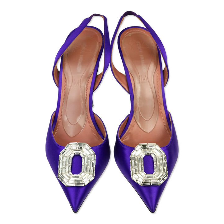 Amina Muaddi Purple Satin Camelia Sling 105 Pump