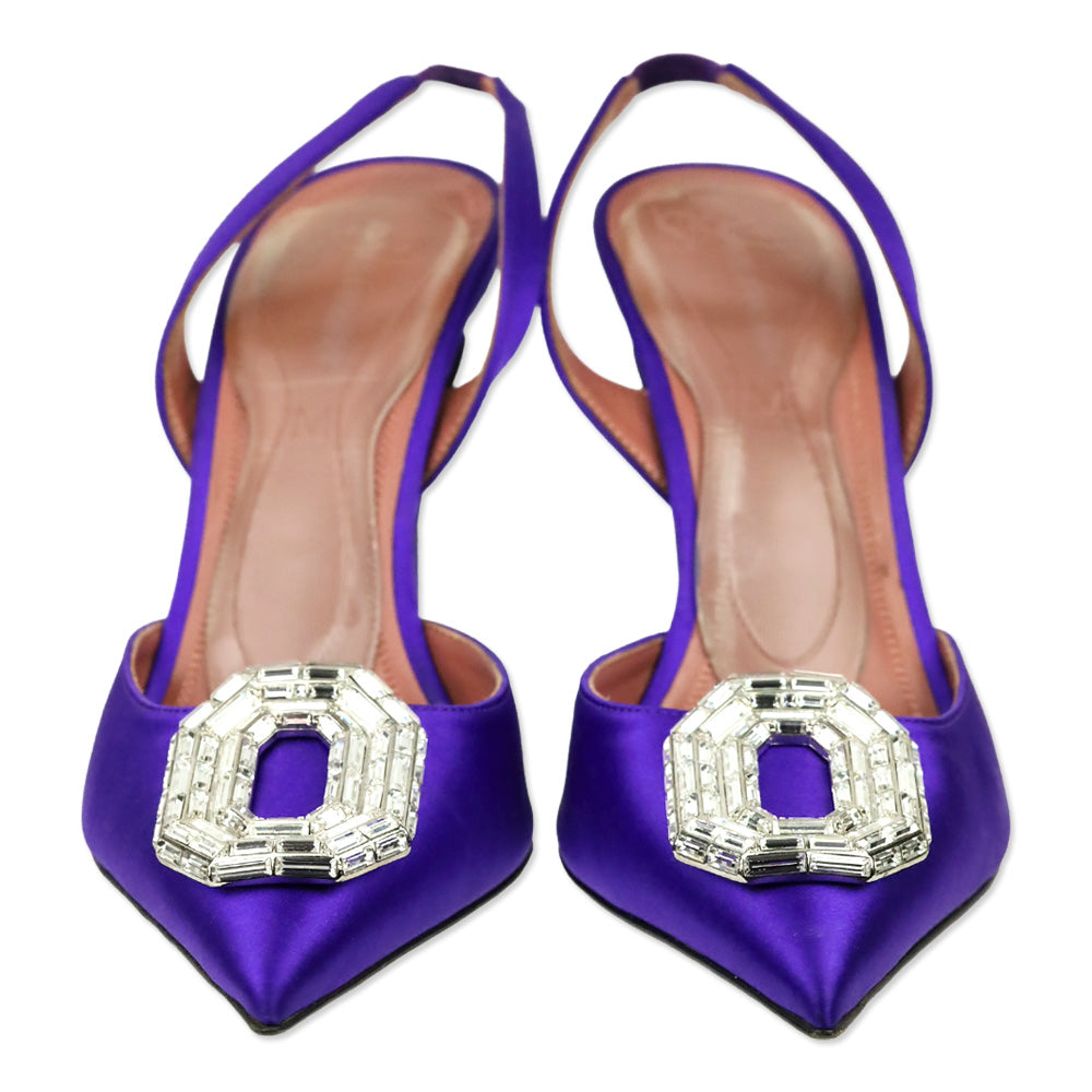 Amina Muaddi Purple Satin Camelia Sling 105 Pump