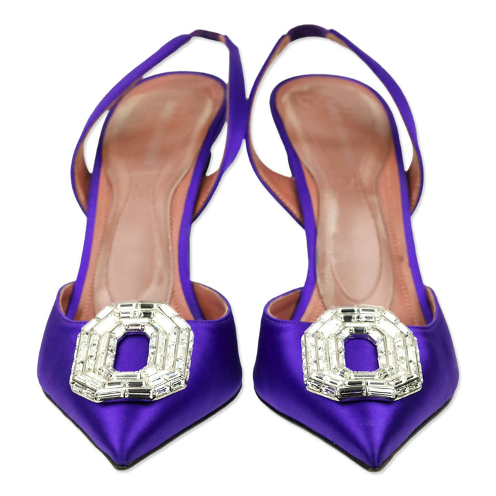 Amina Muaddi Purple Satin Camelia Sling 105 Pump