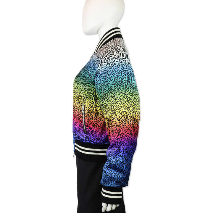 Amiri Rainbow Leopard Print Silk Bomber Jacket