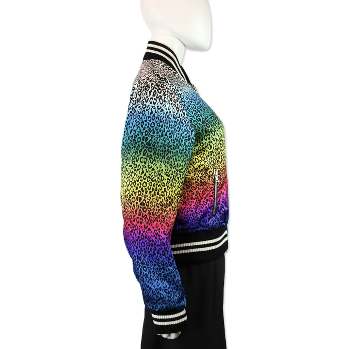 Amiri Rainbow Leopard Print Silk Bomber Jacket