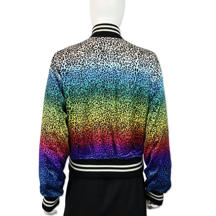 Amiri Rainbow Leopard Print Silk Bomber Jacket