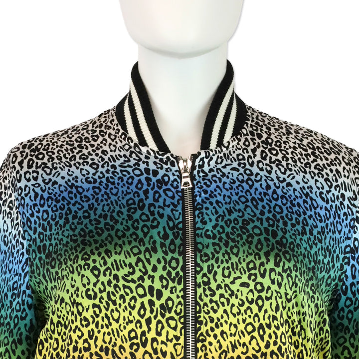 Amiri Rainbow Leopard Print Silk Bomber Jacket
