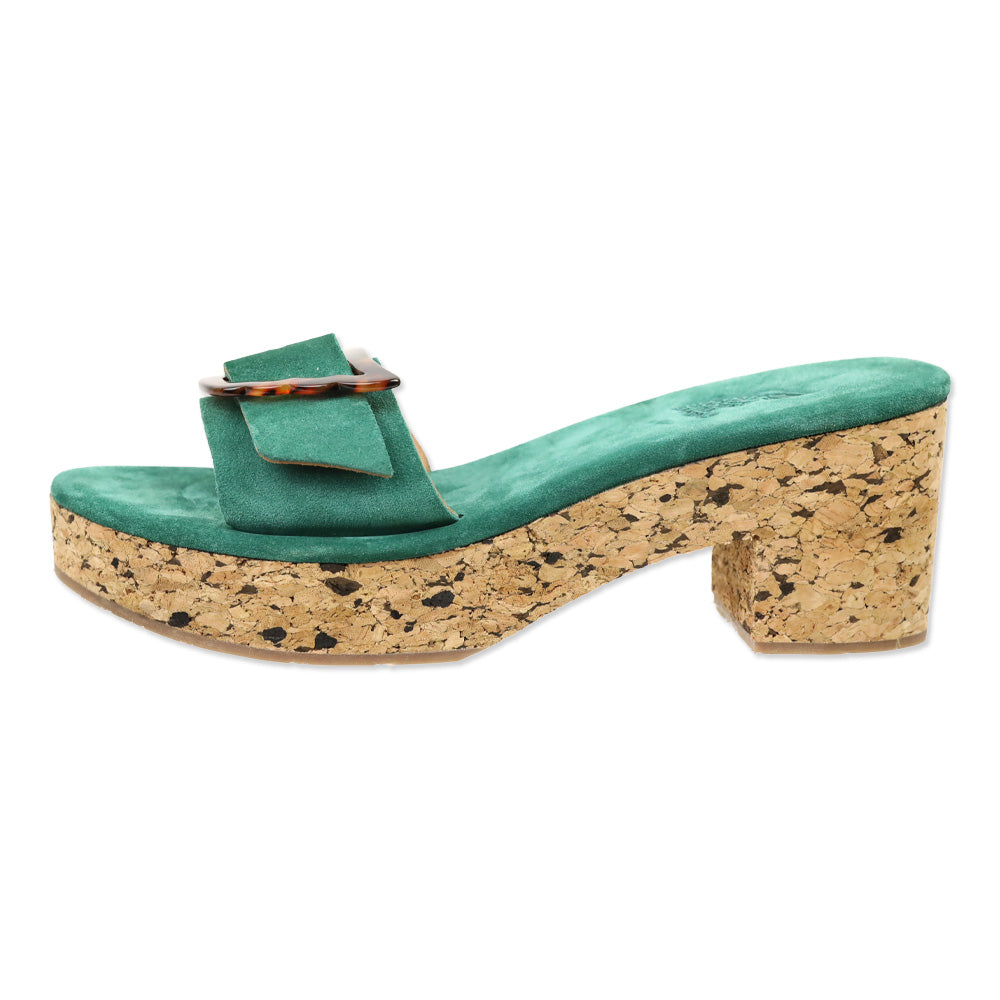 Ancient Greek Sandals Green Suede Aglaia Cork Slide Sandal
