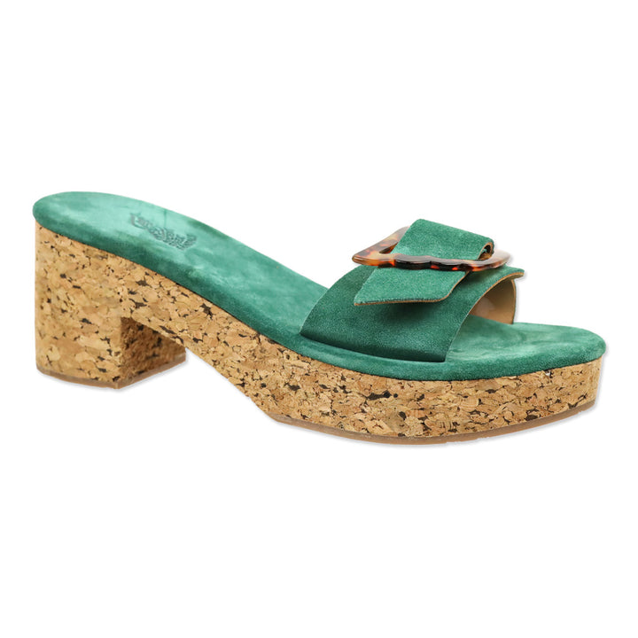 Ancient Greek Sandals Green Suede Aglaia Cork Slide Sandal