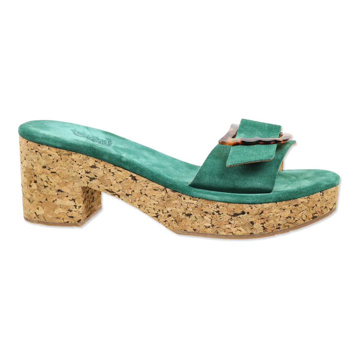 Ancient Greek Sandals Green Suede Aglaia Cork Slide Sandal