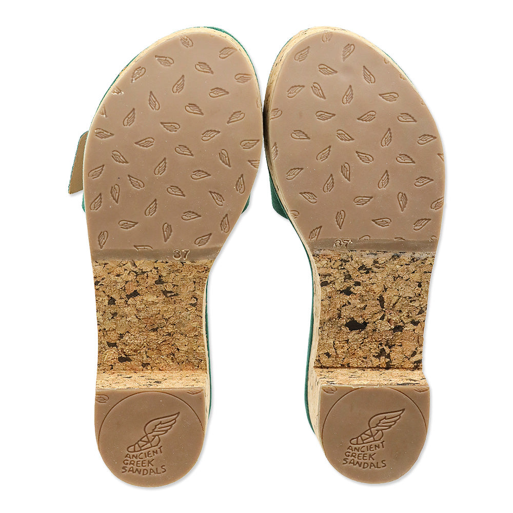 Ancient Greek Sandals Green Suede Aglaia Cork Slide Sandal