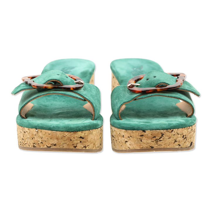 Ancient Greek Sandals Green Suede Aglaia Cork Slide Sandal