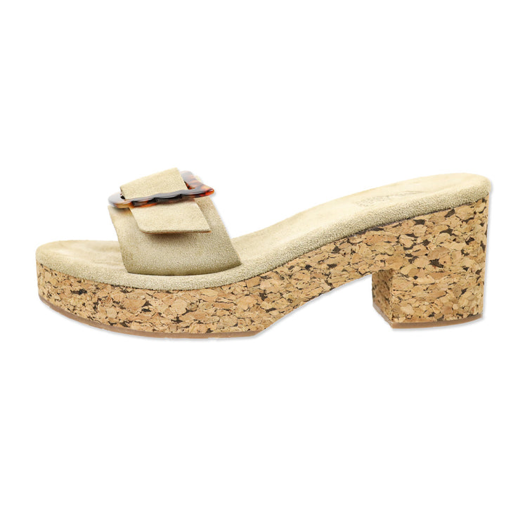 Ancient Greek Sandals Tan Suede Aglaia Cork Slide Sandal