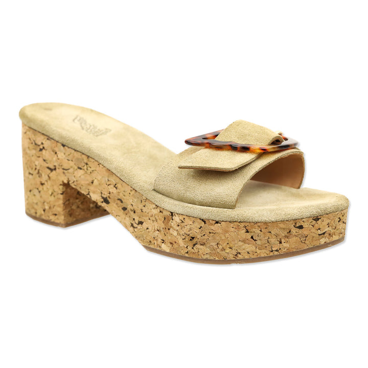 Ancient Greek Sandals Tan Suede Aglaia Cork Slide Sandal