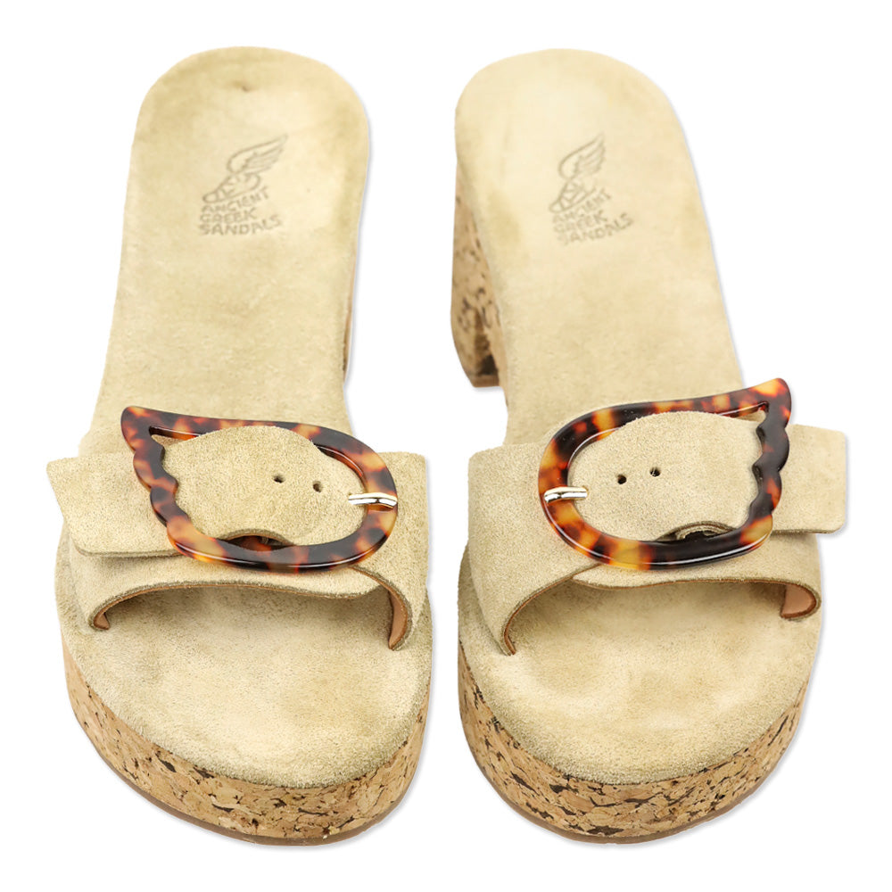 Ancient Greek Sandals Tan Suede Aglaia Cork Slide Sandal