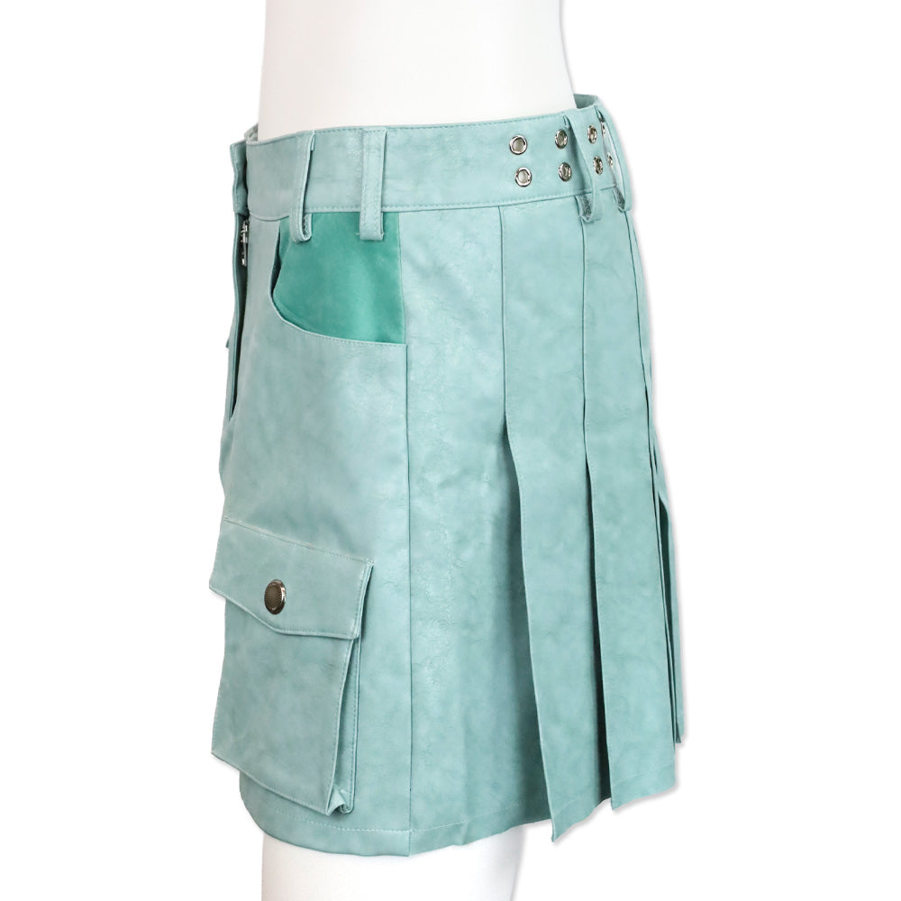 Andersson Bell Dusty Blue Arina Heart & Pleats Faux Leather Skirt