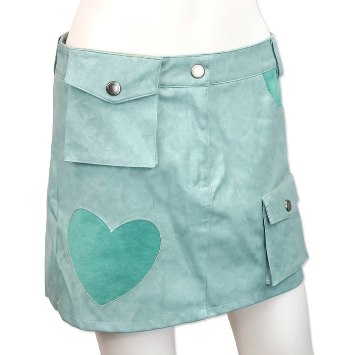 Andersson Bell Dusty Blue Arina Heart & Pleats Faux Leather Skirt