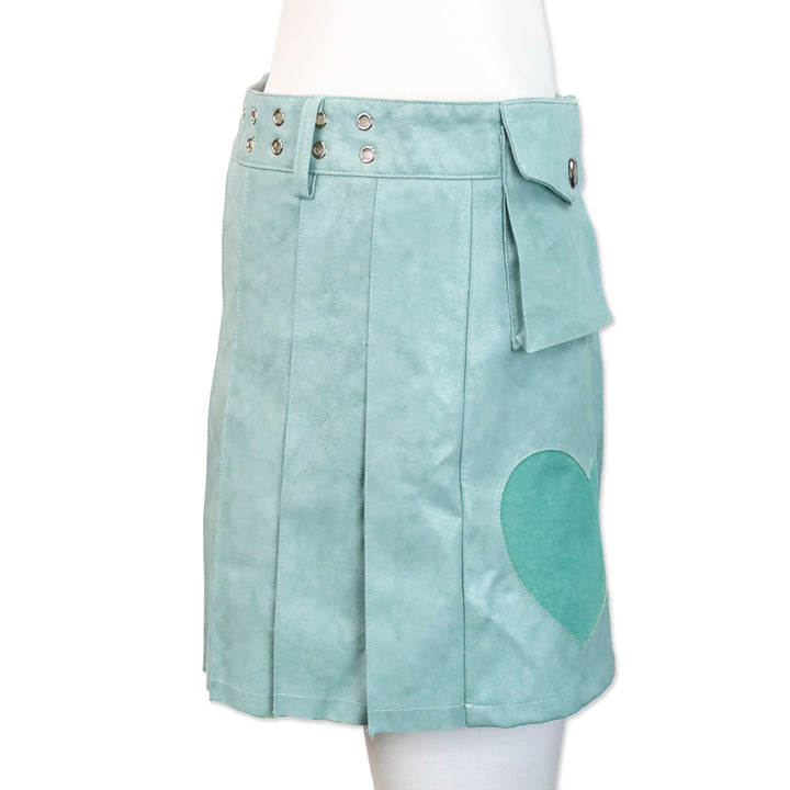 Andersson Bell Dusty Blue Arina Heart & Pleats Faux Leather Skirt