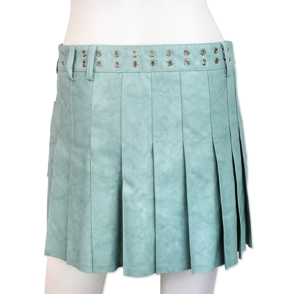Andersson Bell Dusty Blue Arina Heart & Pleats Faux Leather Skirt